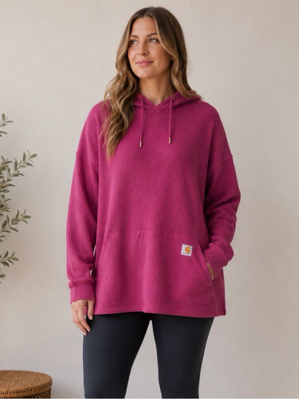 Carhartt Blackberry Heather Waffle Knit Thermal Hoodie L